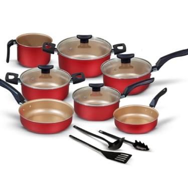 Imagem de Jogo de Panelas 10 Peças Cereja Antiaderente c/Tampa de Vidro e Utensílios