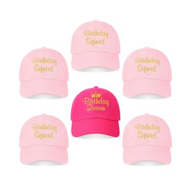 Imagem de Jecery 6 peças de chapéus de esquadrão de aniversário, boné de beisebol de festa de esquadrão rainha ajustável para lembrancinha de festa (rosa)