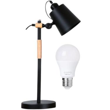 Imagem de Gimpo, Luminária de Mesa 57cm Retrô Escandinava Articulada Metal Madeira Gimpo KJTD-687 + 1 Lâmpada 12W LED Cor: Preto