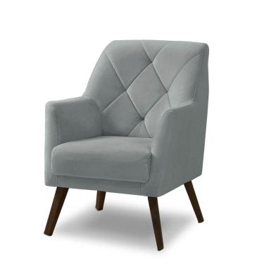 Imagem de Poltrona Decorativa Retrô Recepção Magali Veludo Cinza Claro Lansofbr