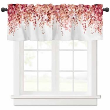 Imagem de Cortina para Janelas Eucalipto Vermelho Varão Bolso Sanefa Tratamentos de Janela 1 Painel Folhas Aquarela Cortinas Curtas para Cozinha, Janelas, Banheiro, Quarto, 107 x 30 cm