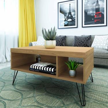 Imagem de Mesa de Centro Liberty Carvalho com 2 Nichos e Pés Artely