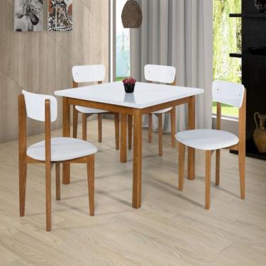 Imagem de Mesa Cadeiras 90cm MDF Pinus Estofado Ideal Para Apartamento - Ravilar