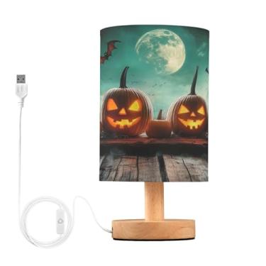 Imagem de Joisal Abajur de mesa de cabeceira de Halloween com abóboras, candeeiro de mesa de quarto com porta USB, luz de quarto, decoração de criado-mudo