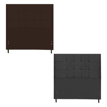 Imagem de Kit Cabeceira Barcelona Estofada Casal 144Cm Preto Botão Tecido + Cabeceira Barcelona Solteiro 94Cm Marrom 
