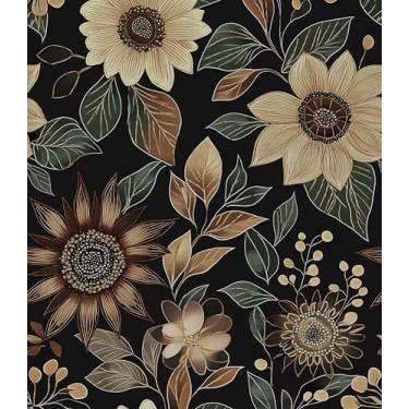 Imagem de Papel de parede Boho Peel and Stick, Dark Vintage Floral Contact Paper 44.5 cm x 299.7 cm, verde/marrom flores botânicas papel de parede autoadesivo impermeável removível para armário de banheiro