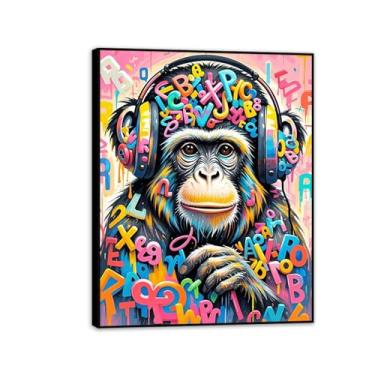 Imagem de Macaco gorila animal pintura inspiradora imagens pôsteres impressões arte macaco pop rua grafite arte de parede banksy arte de parede para sala de estar escritório decoração de parede 80 x 60 cm (32 x