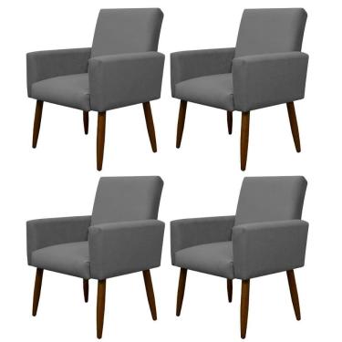 Imagem de Kit 4 Poltronas Para Sala Pés De Madeira Nina Cinza