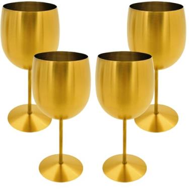 Imagem de Keiwhsly Conjunto de 4 taças de vinho de aço inoxidável douradas, taças inquebráveis de 335 ml, taça de vinho de metal para atividades ao ar livre, festa, acampamento, piscina, ótimo para vinho tinto