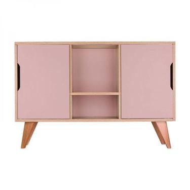 Imagem de Buffet Aparador Retrô Com 2 Portas Murano Carvalho E Rosa