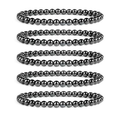 Imagem de Kit 5 Pulseira Elástica Hematita Esfera 6mm Emagrecimento
