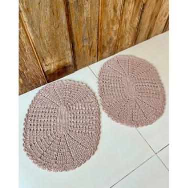 Imagem de Kit 2 Tapetes Oval P 55cm x 40cm Colorido Crochê Artesanal (Café com leite)
