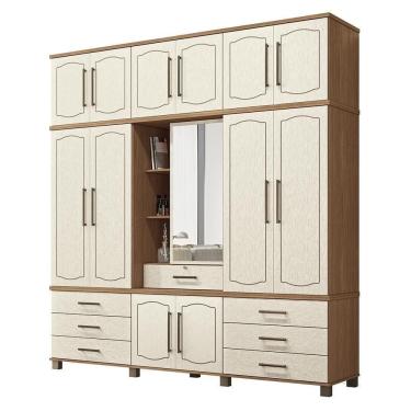 Imagem de Guarda Roupa Casal Londres Capelinha 13 Portas 7 Gavetas Jatobá-areia Com Espelho - Santos Andirá Jatobá-areia