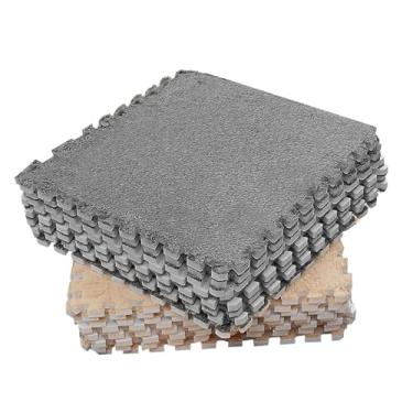 Imagem de KIMISS 10pcs de Espuma de Pelúcia de Tapete de Piso Interligado - Bloqueio de Cor Tapete Macio para Jogo Seguro e Decoração Elegante No Quarto ou Sala de Estar (Camelo cinza)