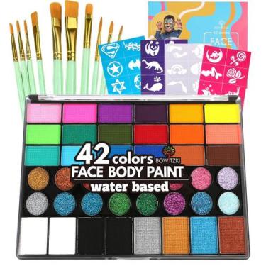Imagem de Kit de pintura facial Bowitzki 42 à base de água não tóxico com brilho