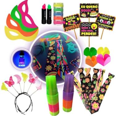 Imagem de Copo + Adereços Festa Neon + Tinta + Batom Neon