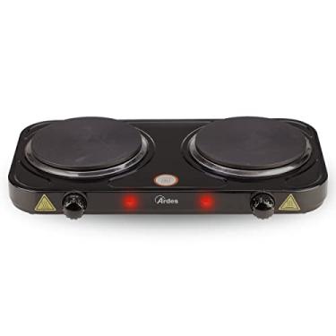 Imagem de ARDES - Fogão elétrico AR1F21 2000 W feito de aço laqueado para acampamento e cozinha com 2 placas de ferro fundido, diâmetro de 15,5 cm e 2 termostatos, modelo TIKAPPA Preto