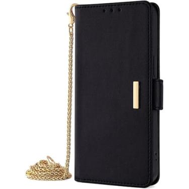 Imagem de LYJSMGZ Capa fólio para Sony Xperia 1 VII, capa protetora interna macia de couro transversal com corrente de metal, capa interna de proteção total, preta, Xperia 1 VII