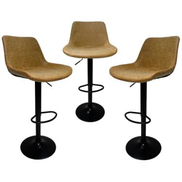 Imagem de Kit 03 Banquetas de Cozinha Altas Giratórias Com Regulagem para Ilha Bancada Gourmet Roma Vintage Caramelo