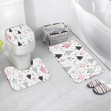 Imagem de AMFD Tapete de banho com 3 peças, árvore de Natal, floco de neve, estrela, pinheiro, floresta, férias de inverno, featival, banheiro, banheira, tapetes absorventes para decoração de vaso sanitário