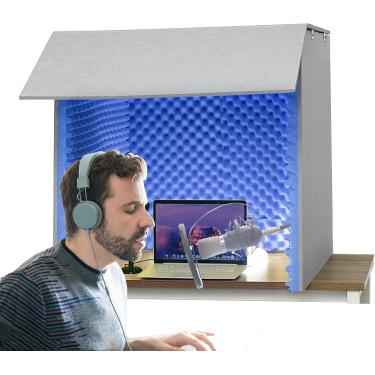 Imagem de Capa à Prova De Som Para Desktop, Escudo De Isolamento De Microfone, Cabine Vocal Portátil Para Gravação, Para Estúdio Doméstico, Gravação De Música, Podcasting, Blue, 80 * 80 * 80cm