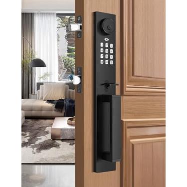 Imagem de Tinewa Fechadura de porta de entrada sem chave com alavanca, maçaneta inteligente de proteção completa, fechadura de teclado digital com aplicativo, maçaneta da porta frontal com fechadura de cilindro único e alavanca, bloqueio automático, acabamento preto