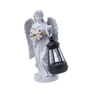 Imagem de Generic Estatueta de anjo com luz solar 5,5 x 2,7 x 9 polegadas, decoração versátil para áreas externas, para terraço, porta da frente, realista