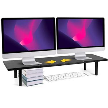 Imagem de Across-Star Suporte Para Monitor Duplo Com Elevação Mesa, Comprimento Ajustável De 32-40", Computador Mesa Grande 2 Telas, Organizador Prateleira Computador/Laptop/Pc/Impressora/Tv, Preto