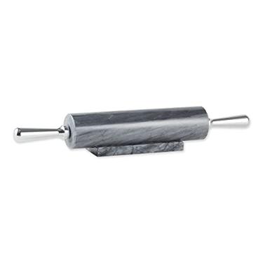 Imagem de RSVP Rolo de massa de mármore cinza para assar e suporte, 25,4 cm | Projetado para manter a massa gelada