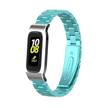 Imagem de Gheper Pulseira de relógio de metal compatível com Samsung Galaxy Fit2 SM-R220 de aço inoxidável, moldura protetora, design de pulseira de substituição para smartwatch 2 SM-R220 acessório (azul nuvem)