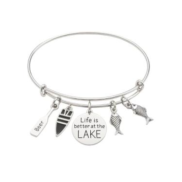 Imagem de Infinity Collection Pulseira Life is Better at the Lake, joia do lago, presente para meninas do lago, One Size, Aço inoxidável