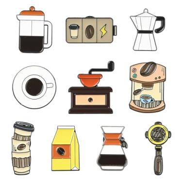Imagem de UR URLIFEHALL 10 peças, 10 estilos, alfinetes esmaltados com tema de café, broche, lapela para roupas, suéter, lenço, chapéus, bolsas, artesanato DIY