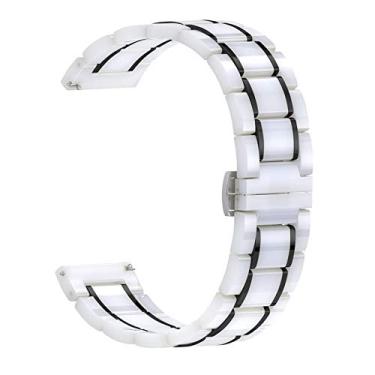 Imagem de Pwkutn Pulseira de relógio de cerâmica de 22 mm lisa com fivela borboleta para Samsung Gear S3 Classic Frontier Gear 2 R380 R381 R382, Moto 360 2 de 46 mm, LG W110 branco-preto