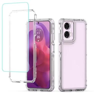 Imagem de Yodueiv Capa Para Moto G24 4G, Motorola G04 Xt2423-1 Com Protetor De Tela Vidro Temperado, Protetora Completa 3 Camadas Transparente E Resistente