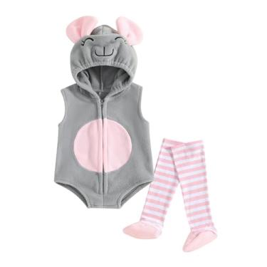 Imagem de Merqwadd Fantasia infantil unissex de abacate/abacaxi, fantasia fofa de veludo (macaquinho cinza com meia de rato, 0 a 6 meses)