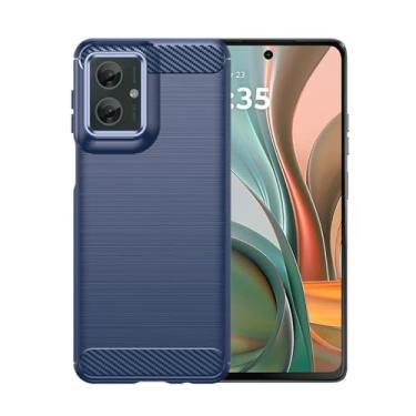 Imagem de WDMYLFTW Capa para Motorola Moto G55 5G Atualizada Antiderrapante Absorção de Choque Flexível TPU Fibra de Carbono Amortecedor Capa Protetora de Borracha Macia (Marinho)