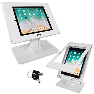 Imagem de Suporte de segurança para tablet antifurto - Suporte para quiosque de mesa para iPad com mecanismo de trava e chave, inclinação de 75° rotação de 90° - iPad, iPad Air, iPad Pro, Samsung Galaxy Tab A (2021) - Pyle PSPADLK18, branco