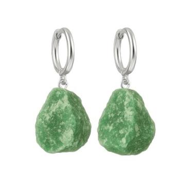 Imagem de Brinco de Argola Quartzo Verde - Cristal Natural, Prata 925
