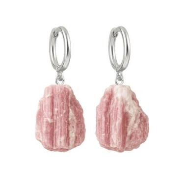 Imagem de Brinco de Argola Turmalina Rosa - Cristal Natural, Prata 925