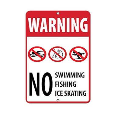 Imagem de Sinal de aviso aviso não natação pesca patinação no gelo sinal de atividade sinal comercial 30 x 20 centímetros alumínio metal estanho sinal