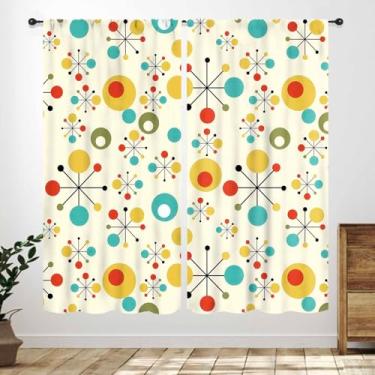 Imagem de Cortina de cozinha moderna de meados do século, retrô, colorida, abstrata, geométrica, atômica, padrão estrela atômica, estilo anos 1950, 1960, tratamentos de janela para quarto, sala de estar
