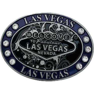 Imagem de Central Souvenir and Novelty LLC Ímã de metal oval de filigrana de sinal de Las Vegas com strass, 7 x 5 cm, roxo