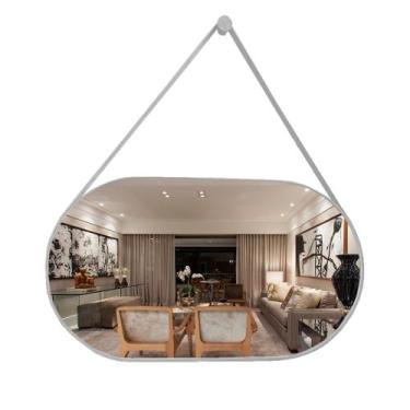 Imagem de Espelho Oval Lavabo com Alça Horizontal Couro 76x43 - Landi, Gelo