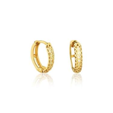 Imagem de Brinco de Argola Click Em Ouro 18k Trabalhada Diamantada Segundo Furo 