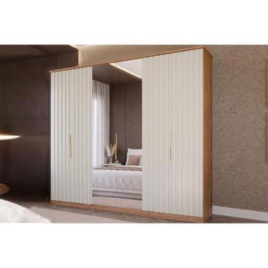 Imagem de Guarda Roupa Casal 6 Portas ( 2 c/ Espelho) e 6 Gavetas La Belle Cinamomo/Off White - Panan
