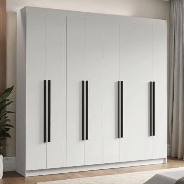 Imagem de Guarda-Roupa Casal 8 Portas Batentes Branco/Branco/Preto Venus Madesa