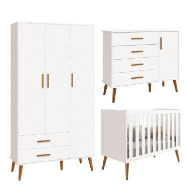 Imagem de Kit Isis Berço Americano Comoda Sapateira Roupeiro 3 Portas