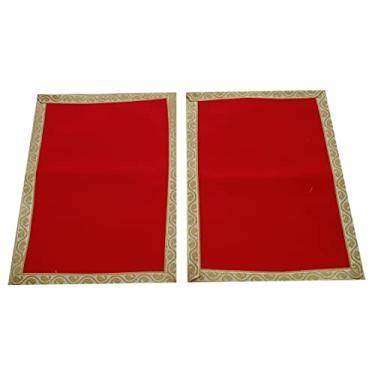 Imagem de Purpledip Zari Border Puja Aasan Conjunto de 2: Tapete Rich Feel Gaddi Chowki para God Idols, Pequeno (12404A)