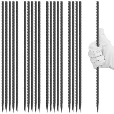 Imagem de Estacas de vergalhão de 30,5 cm para serviço pesado, pacote com 20 estacas de jardim de metal retas com ponta de cinzel, pontas de madeira de paisagem de 5/40.6 cm de diâmetro, âncoras de solo para