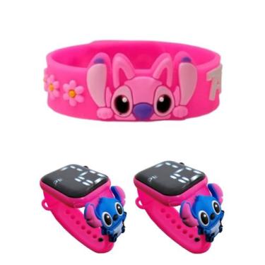 Imagem de Relogio digital smar rosa figura e pulseira do stich infantil feminino